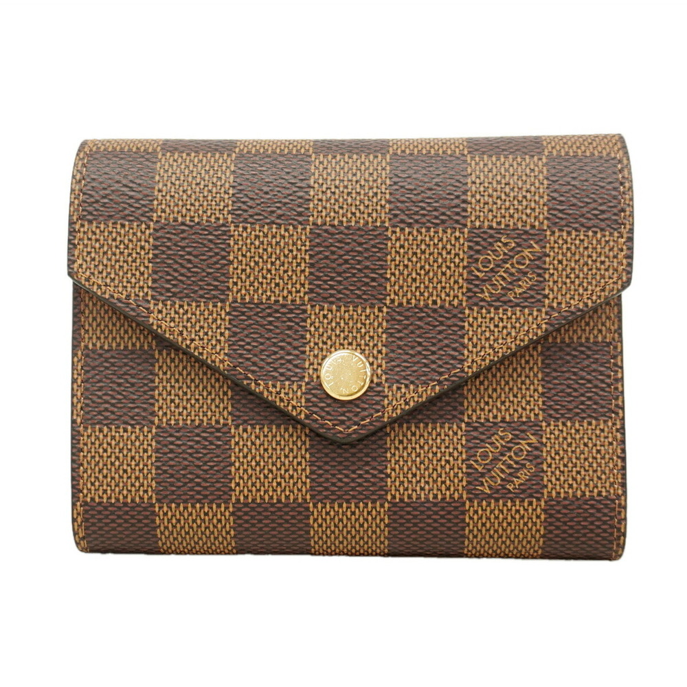 Louis Vuitton Tri-fold Wallet Damier Portefeuille Victorine N41659 Ebene Women's